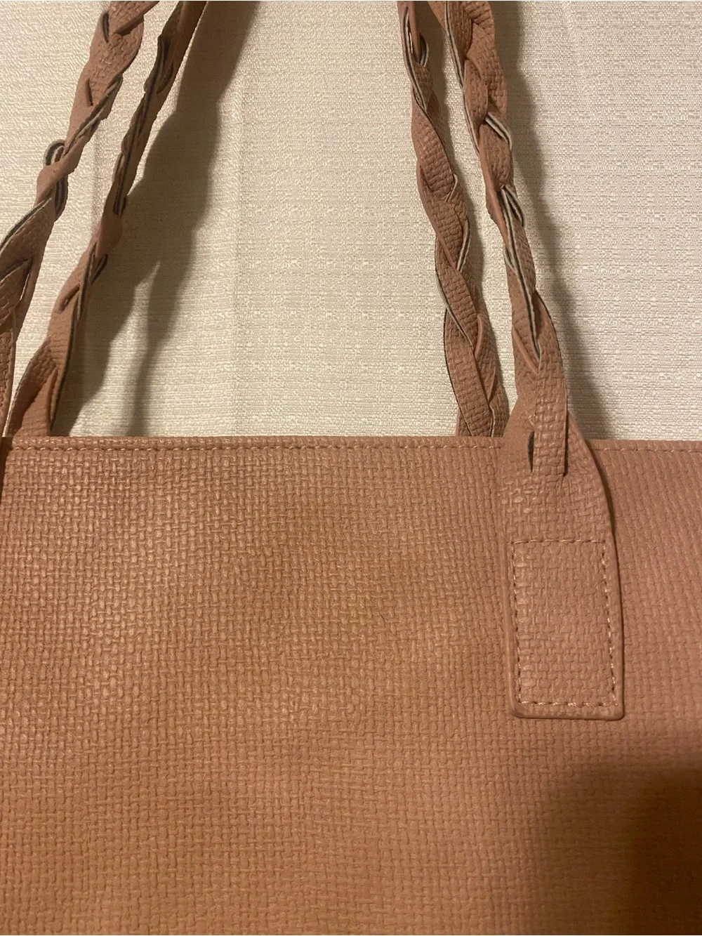 Weimeibaige Dusty Rose Braided Handle Vegan Faux Leather Large Tote